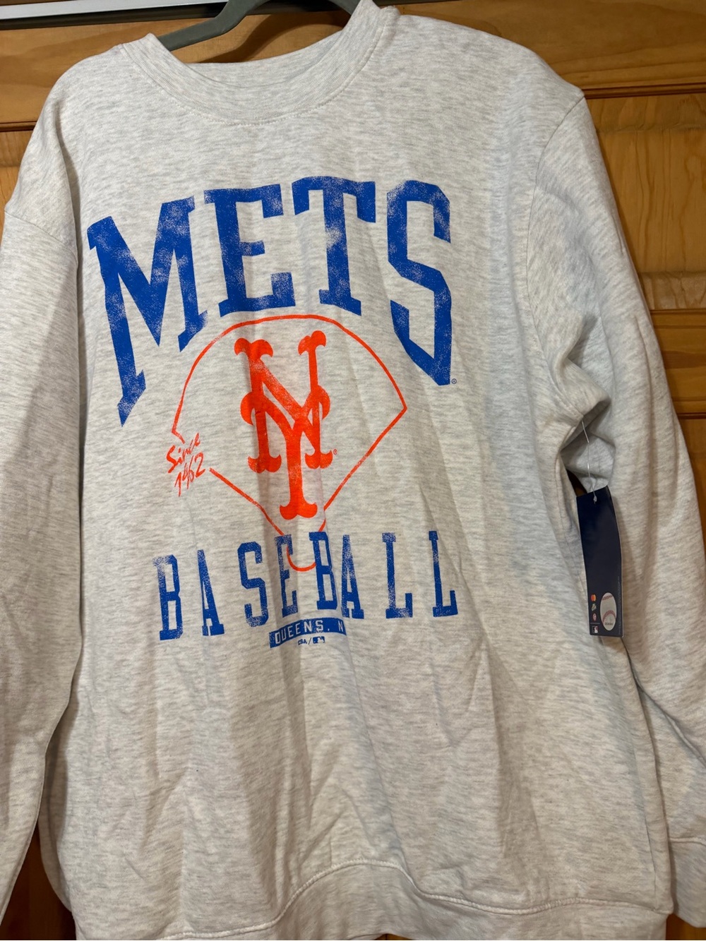 New York Mets Graphic Crewneck Sweatshirt with Blue & Orange Team Print
